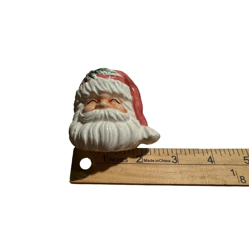 Vintage Ceramic Santa Head Napkin Rings Set of 6 Christmas Holiday Table